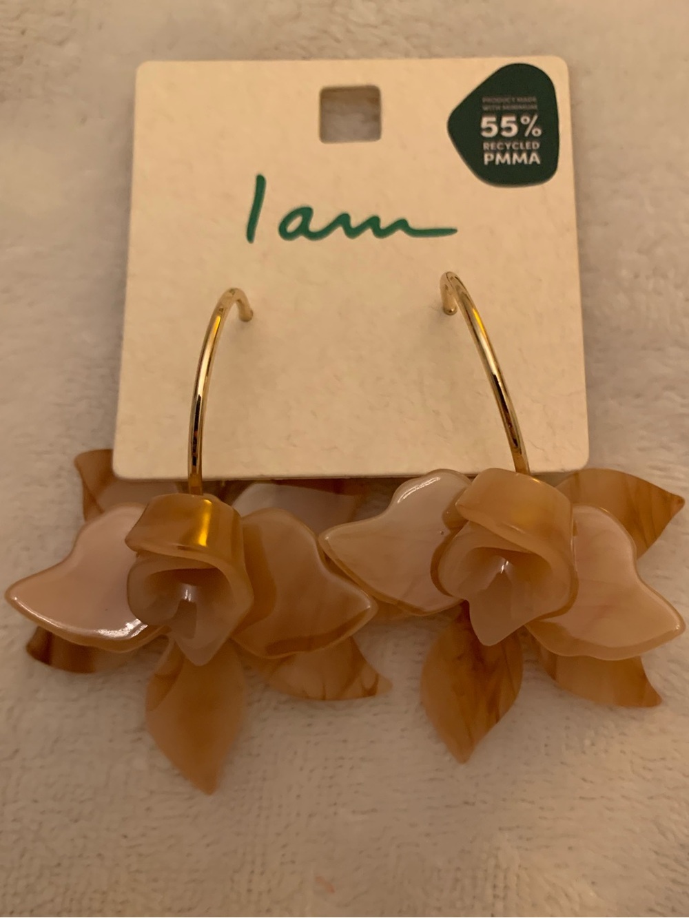 I Am tan Flower Hoop Earrings